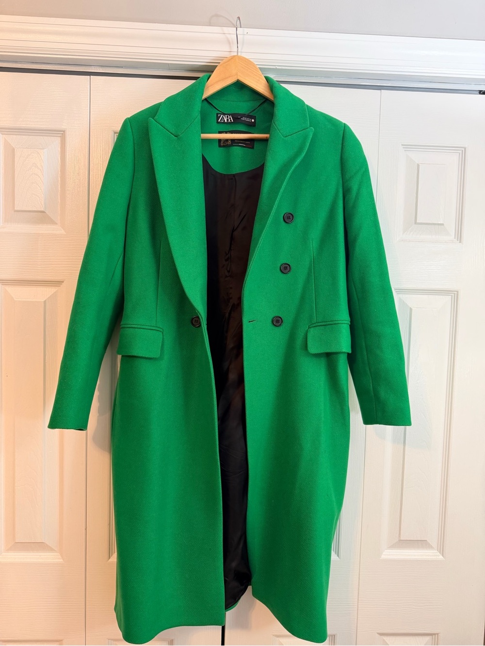 Zara Bright Green Double-Breasted Long Coat - Like New